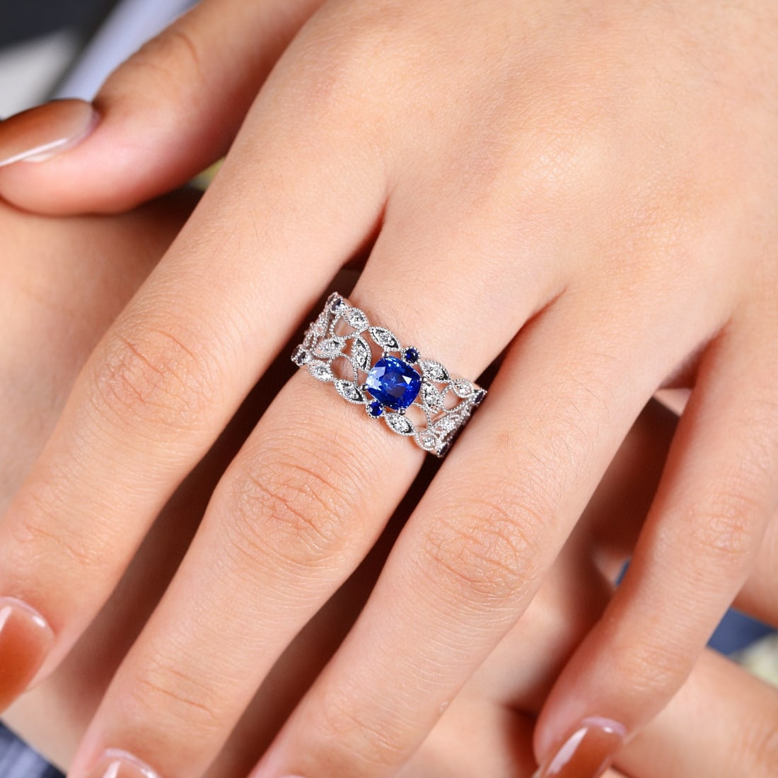 14k Gold 1.12 Ct Natural Sapphire & Diamond Ring - 3