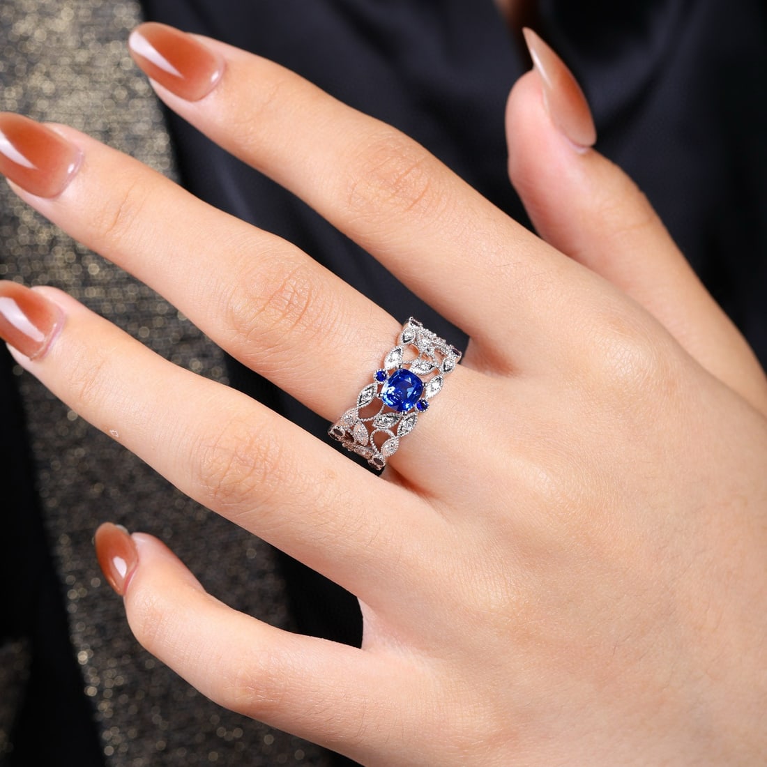 14k Gold 1.12 Ct Natural Sapphire & Diamond Ring - 4