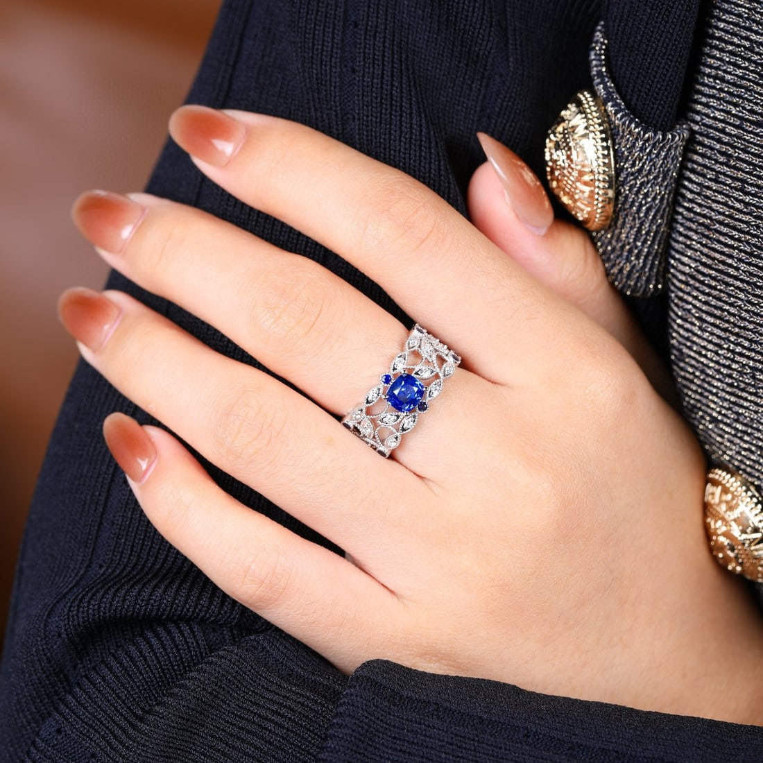 14k Gold 1.12 Ct Natural Sapphire & Diamond Ring - 5