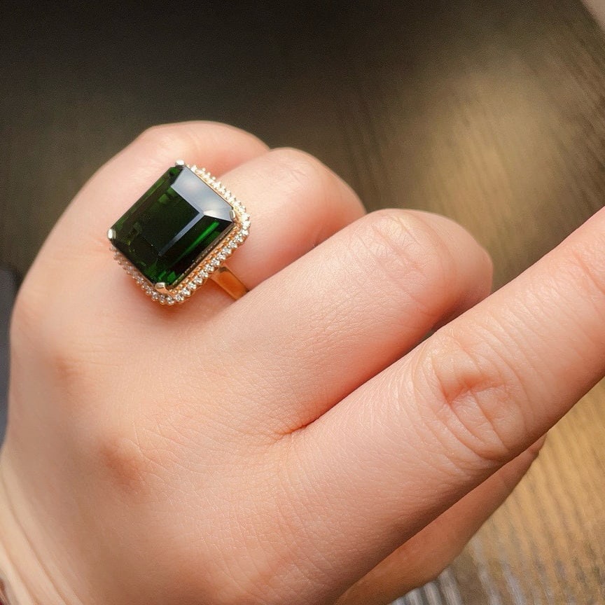 14k Gold 22.1 Ct Natural Tourmaline & Diamond Ring - 6
