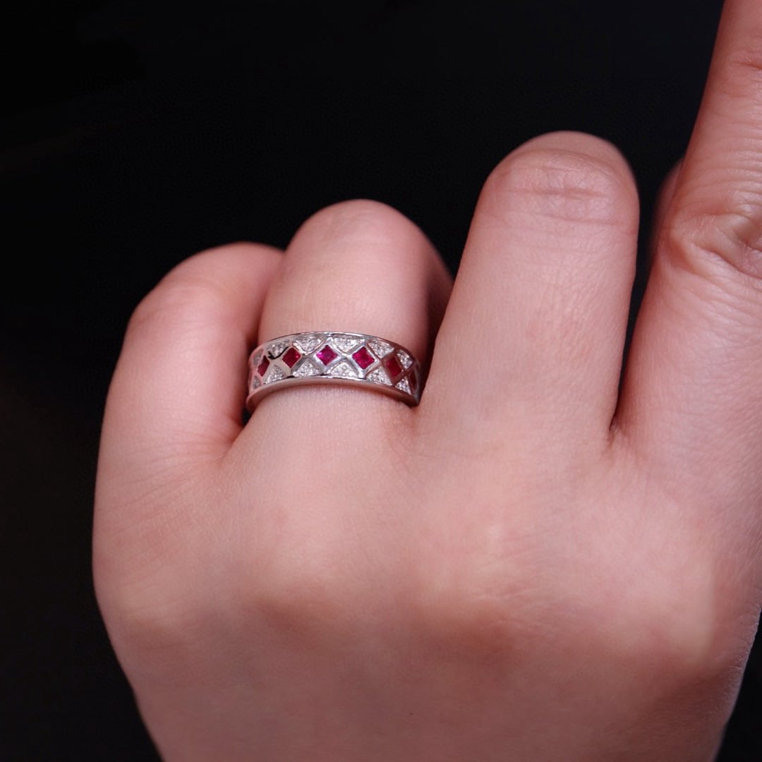 14k Gold 0.6 Ct Natural Ruby & Diamond Ring - 6