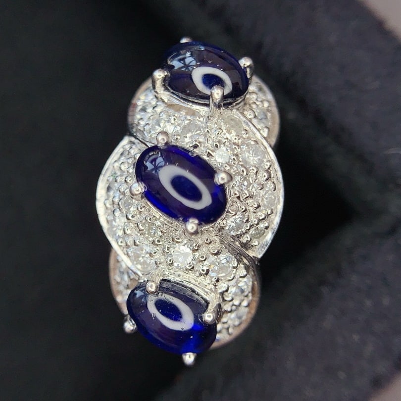 14k Gold 2.3 Ct Natural Sapphire & Diamond Ring - 4