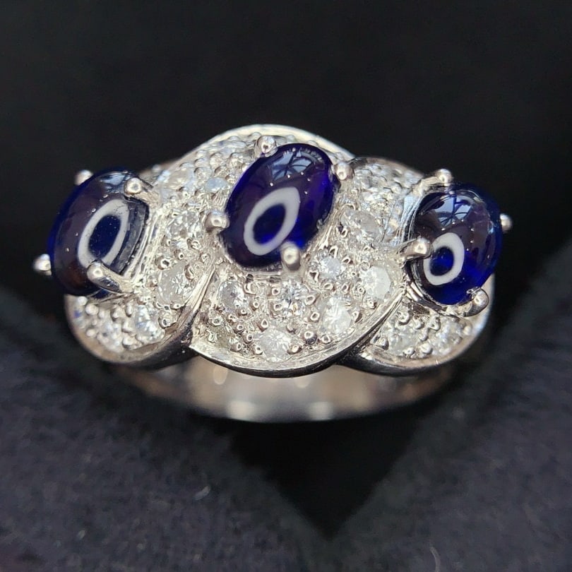 14k Gold 2.3 Ct Natural Sapphire & Diamond Ring - 5