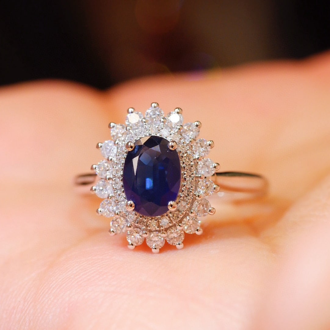 14k Gold 1.64 Ctw Natural Sapphire & Diamond Ring - 7