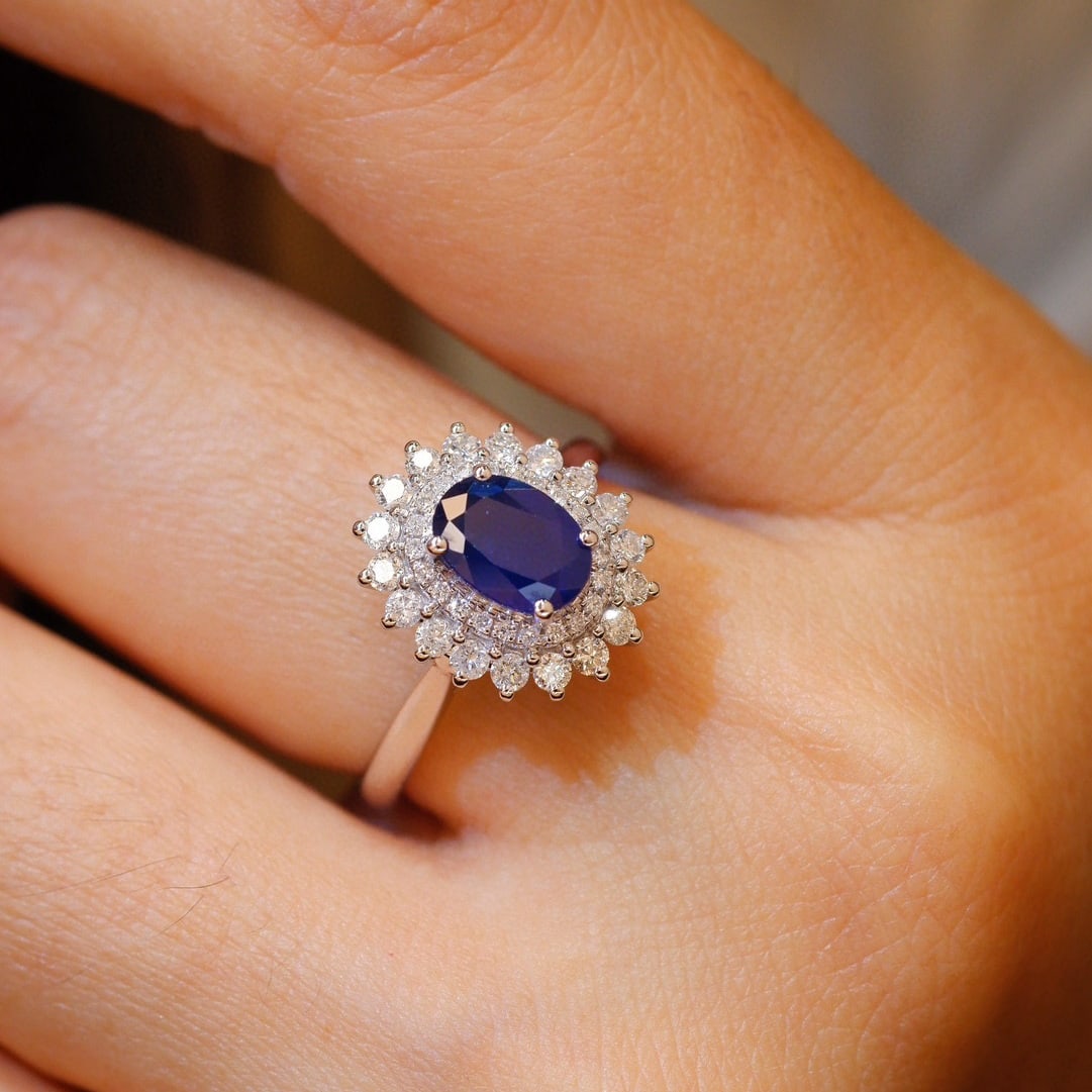 14k Gold 1.64 Ctw Natural Sapphire & Diamond Ring - 8