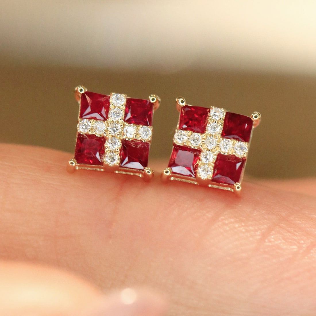 14k Gold 1.02 Ctw Vivid Red Natural Ruby & Diamond Earrings (1 of 7)