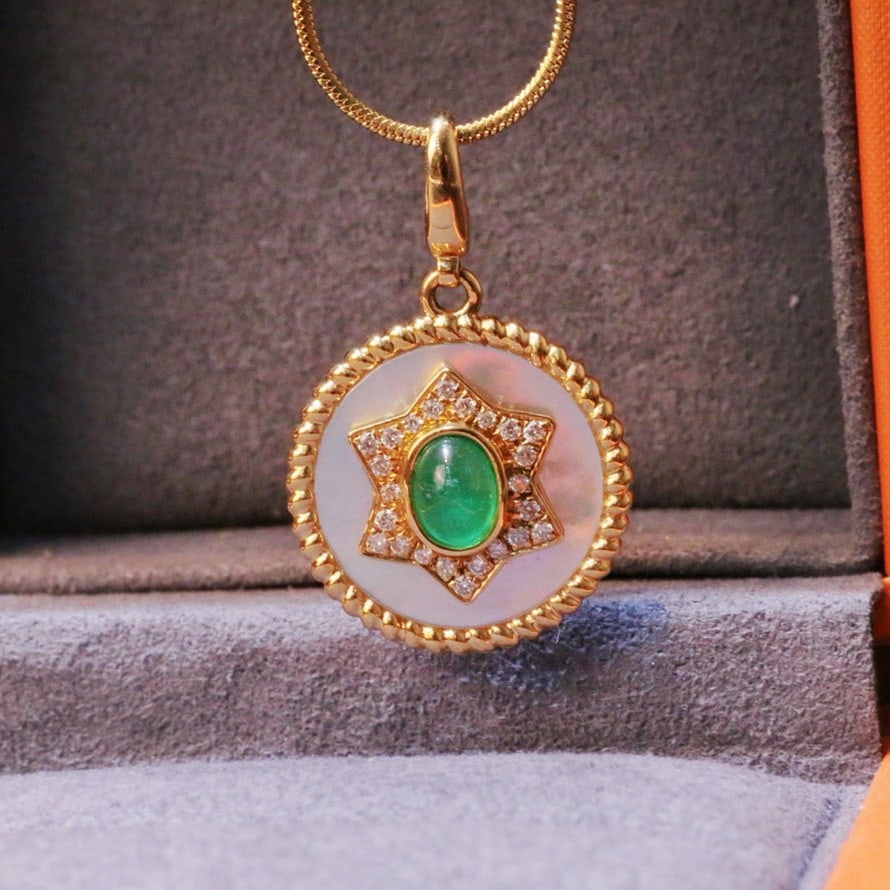 14k Gold 0.43 Ct Natural Emerald & Diamond Pendant( Without Chain ) - 3