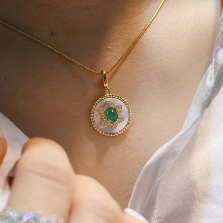 14k Gold 0.43 Ct Natural Emerald & Diamond Pendant( Without Chain ) - 5