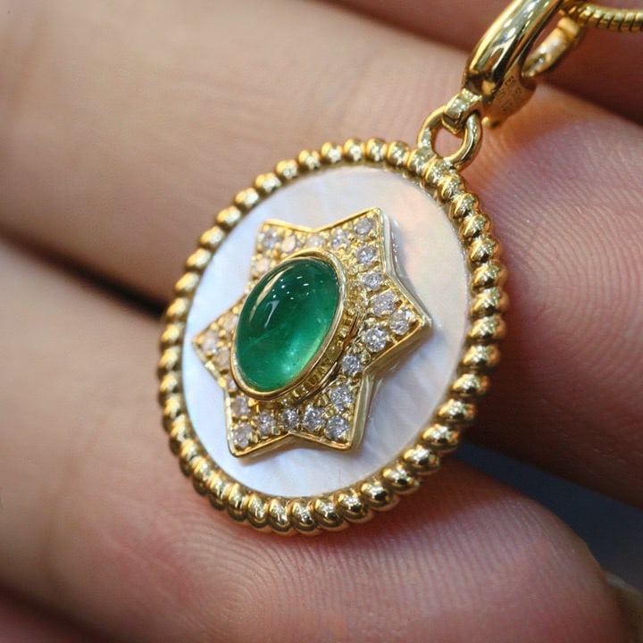 14k Gold 0.43 Ct Natural Emerald & Diamond Pendant( Without Chain ) - 6