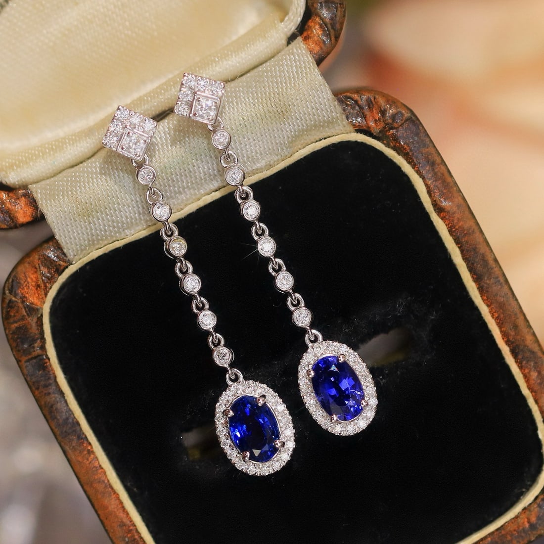 14k Gold 1.53 Ctw Natural Sapphire & Diamond Earrings - 3