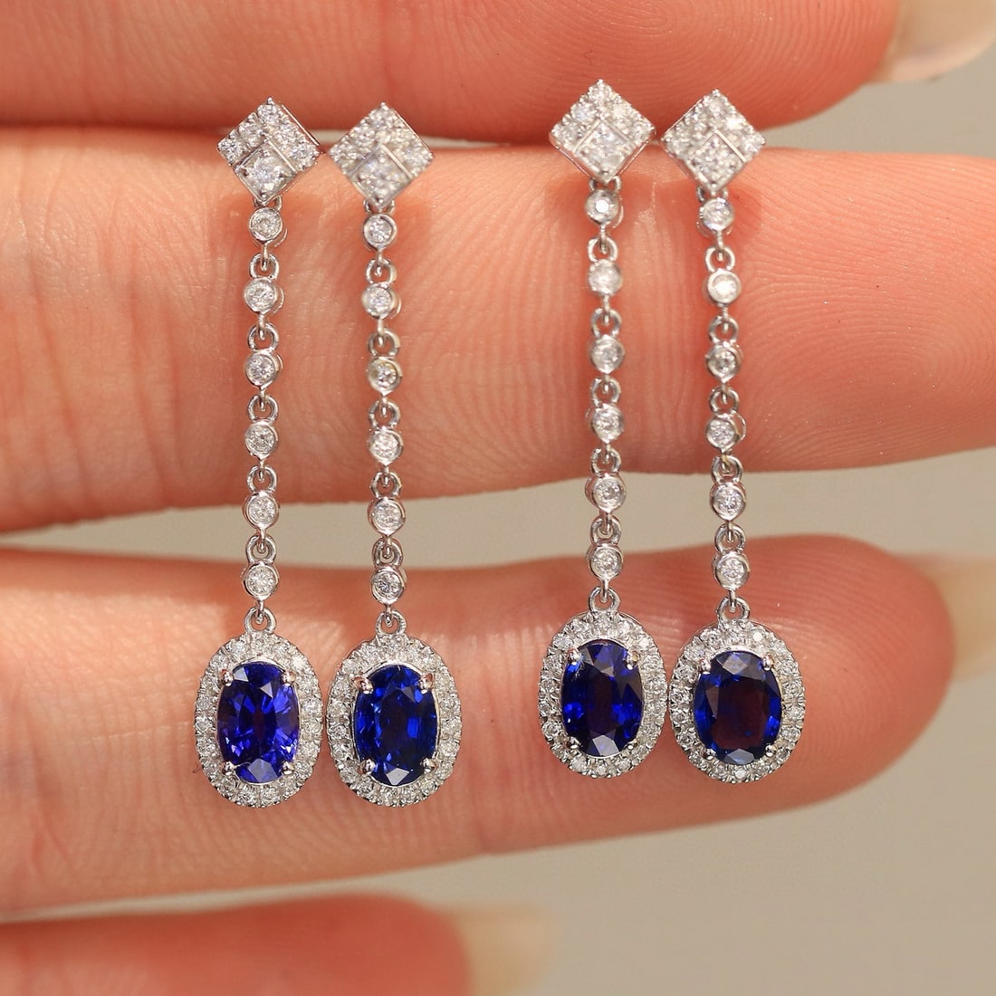 14k Gold 1.53 Ctw Natural Sapphire & Diamond Earrings - 5