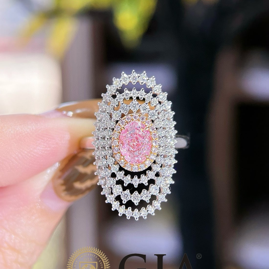 14k Gold 1.94 Ctw Natural Pink Diamond & Diamond Ring: Ref:230956317 // gold content:14k gold // ring size:7. 25us // // main gemstone:pink diamond // shape:oval // carat weight:1. 01ct // clarity grade:si1 // color:pink // treatment:natural //