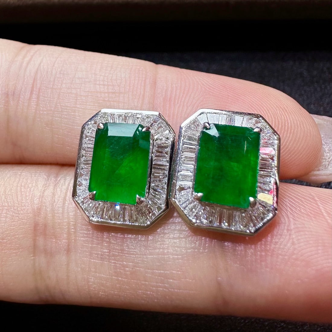 14k Gold 3.89 Ctw Vivid Green Natural Emerald & Diamond Earrings - 3