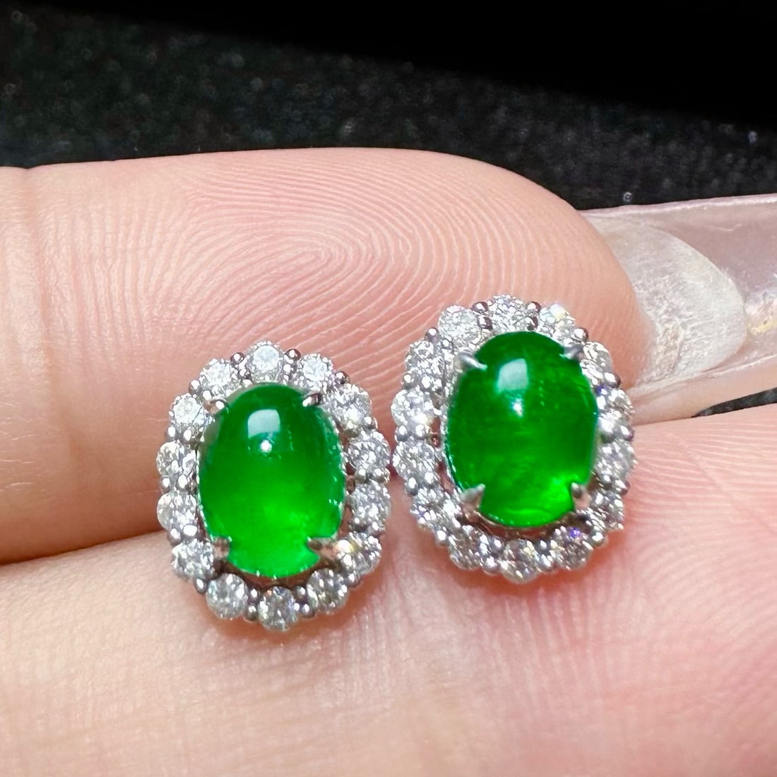 14k Gold 1.58 Ctw Vivid Green Natural Emerald & Diamond Earrings - 2