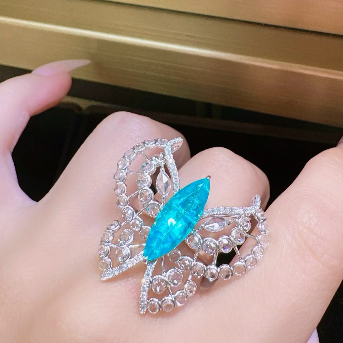 14k Gold 3.33 Ct Natural Paraiba Tourmaline & Diamond Ring - 4