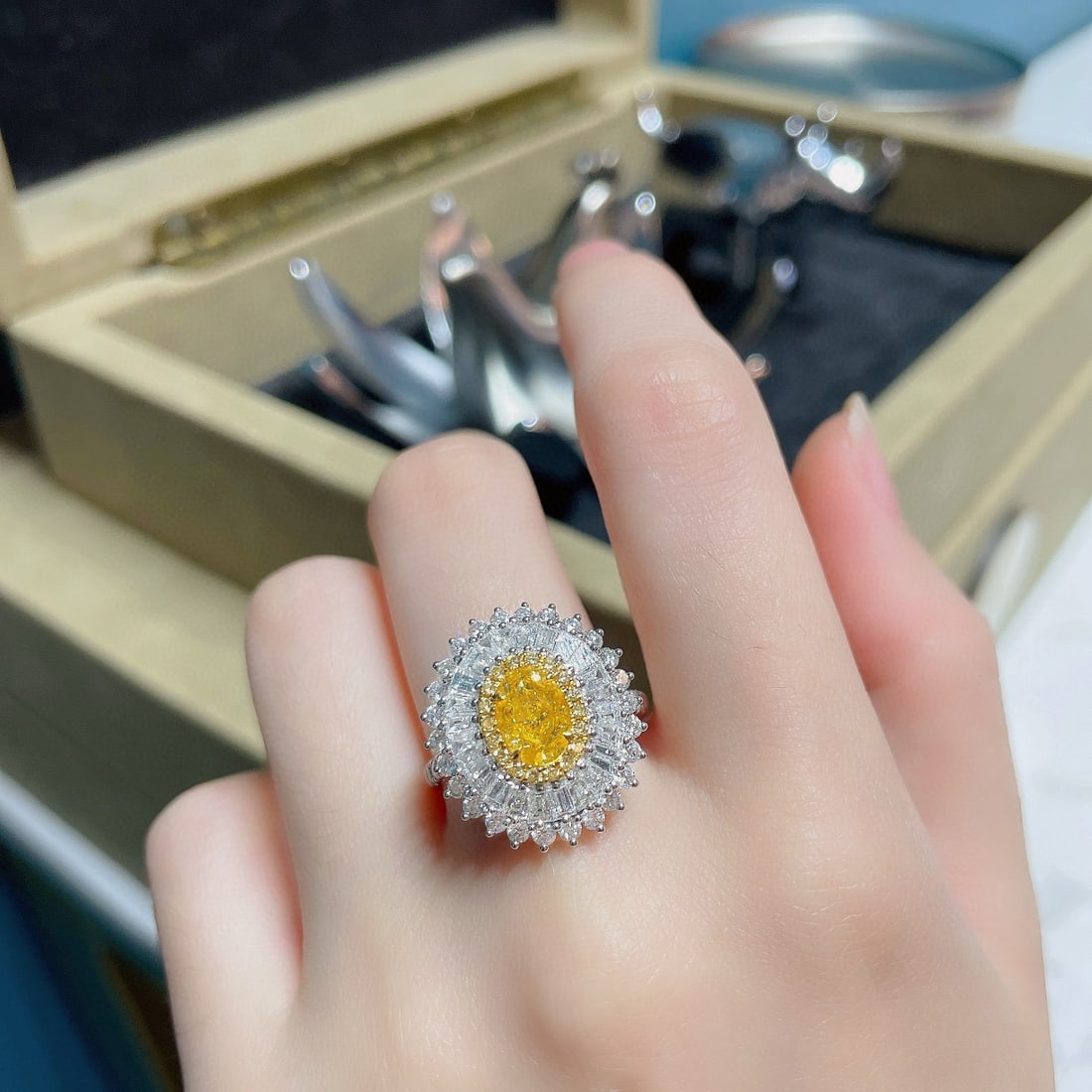 14k Gold 2.56 Ctw Natural Yellow Diamond & Diamond Ring/pendant( Without Chain ) - 2