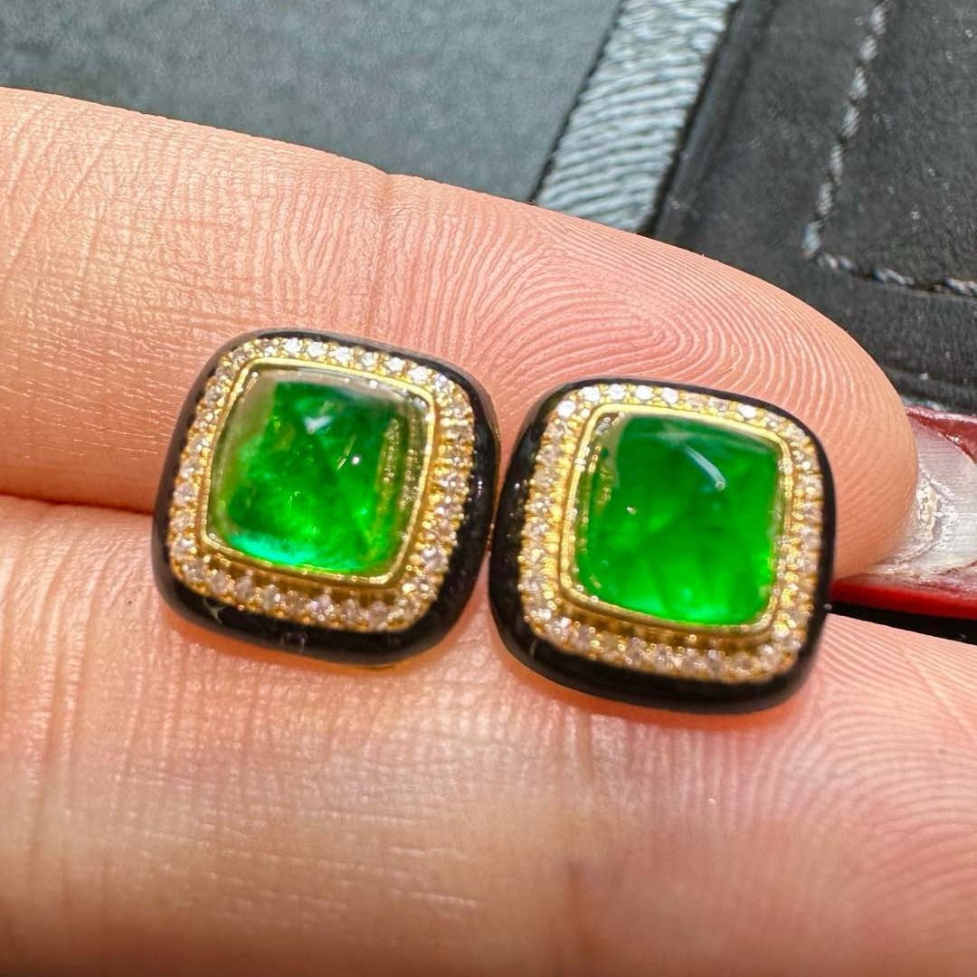 14k Gold 2.59 Ctw Vivid Green Natural Emerald & Diamond Earrings - 3
