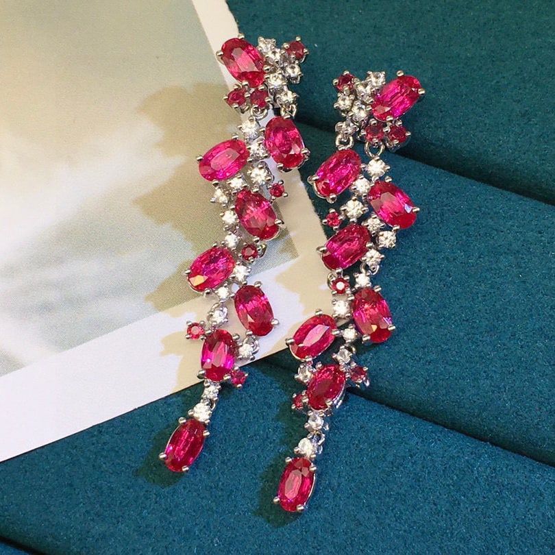 14k Gold 5.58 Ctw Natural Ruby & Sapphire Earrings - 2