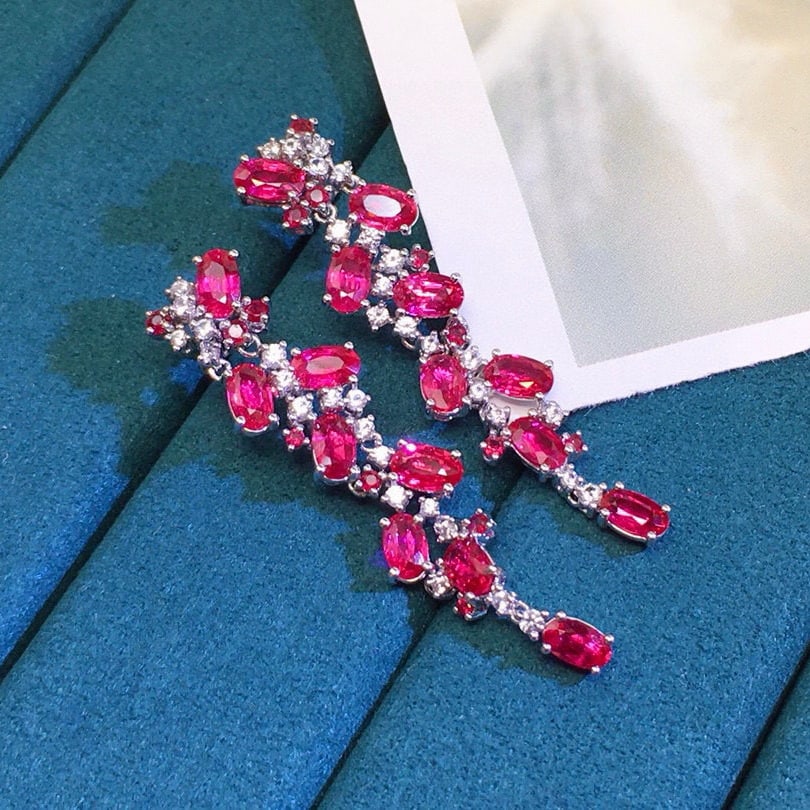 14k Gold 5.58 Ctw Natural Ruby & Sapphire Earrings - 3