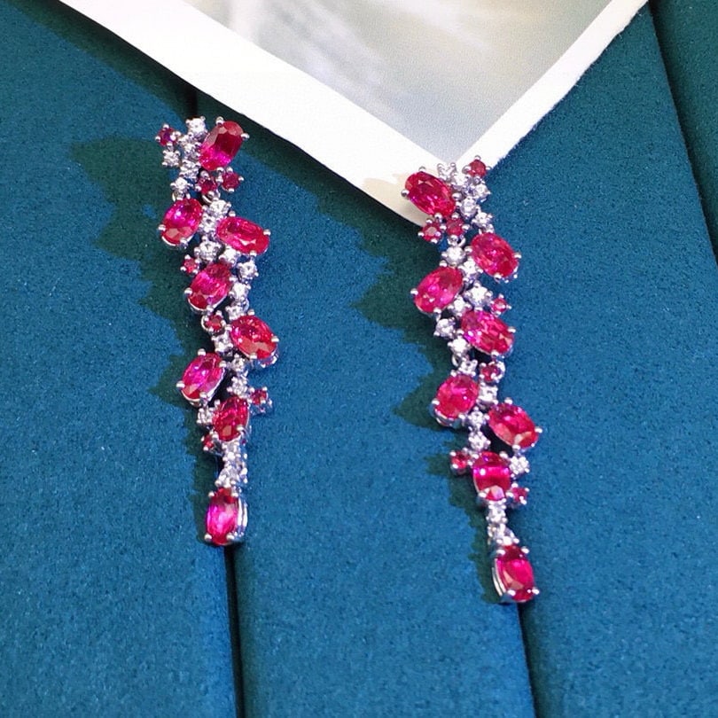 14k Gold 5.58 Ctw Natural Ruby & Sapphire Earrings - 5