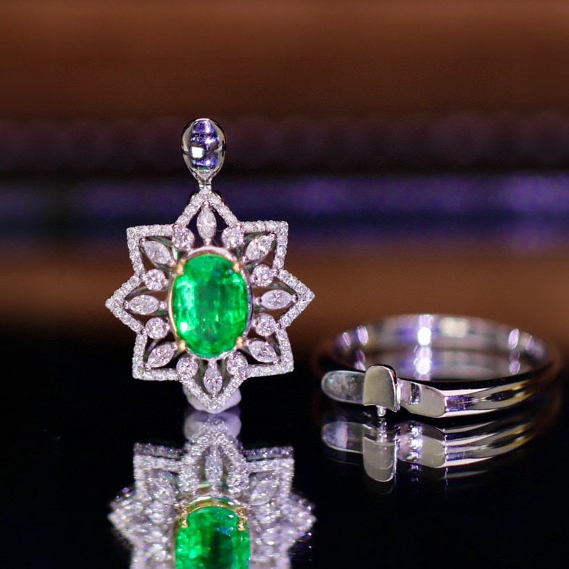 14k Gold 1.75 Ctw Vivid Green Natural Emerald & Diamond Ring/pendant( Without Chain ) - 6