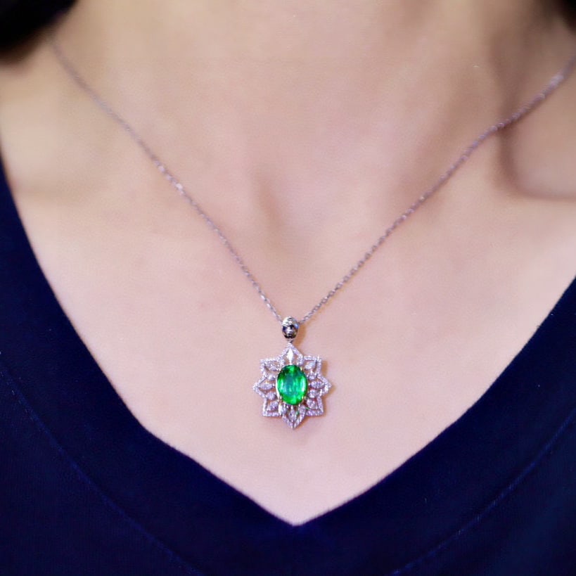 14k Gold 1.75 Ctw Vivid Green Natural Emerald & Diamond Ring/pendant( Without Chain ) - 7