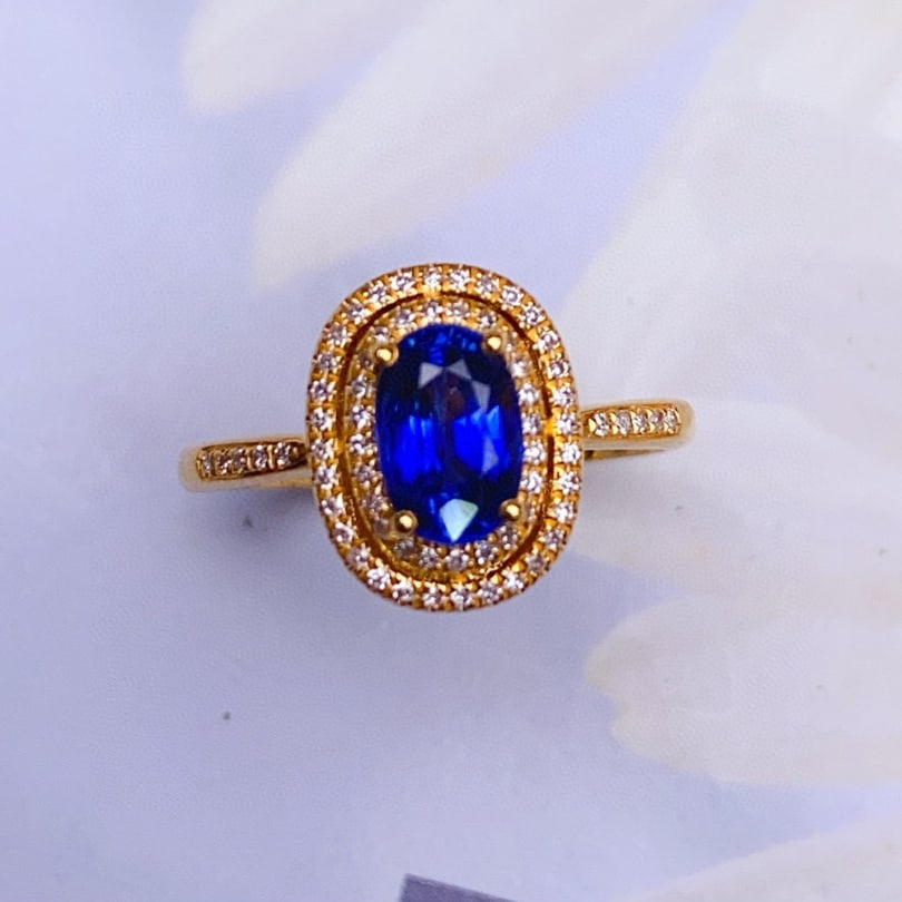 14k Gold 1.25 Ct Natural Sapphire & Diamond Ring: Ref:230956343 // gold content:14k gold // ring size:7. 25us // // main gemstone:sapphire // shape:oval // carat weight:1. 25ct // color:royal blue // treatment:natural // // adjacent gemstone 2 : diam