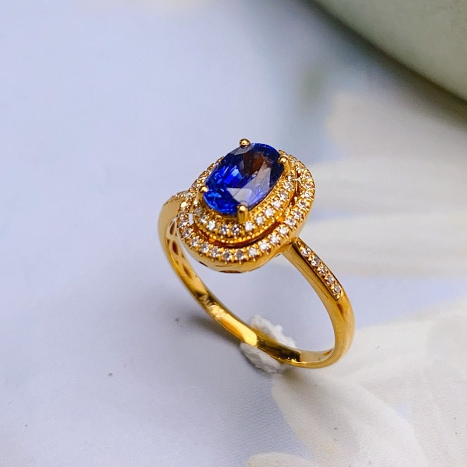 14k Gold 1.25 Ct Natural Sapphire & Diamond Ring - 4