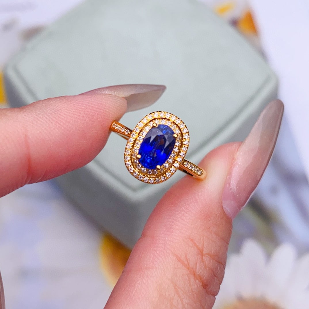 14k Gold 1.25 Ct Natural Sapphire & Diamond Ring - 5