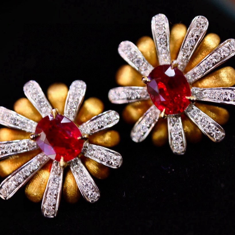 14k Gold 1.20 Ctw Natural Ruby & Diamond Earrings (1 of 7)