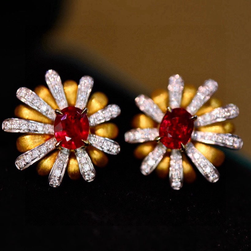 14k Gold 1.20 Ctw Natural Ruby & Diamond Earrings - 2