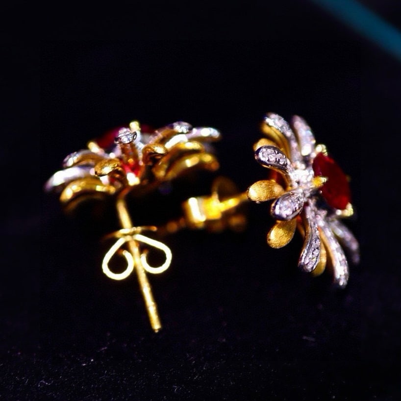 14k Gold 1.20 Ctw Natural Ruby & Diamond Earrings - 3