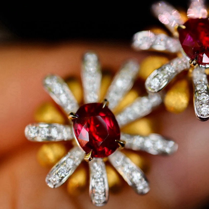 14k Gold 1.20 Ctw Natural Ruby & Diamond Earrings - 4