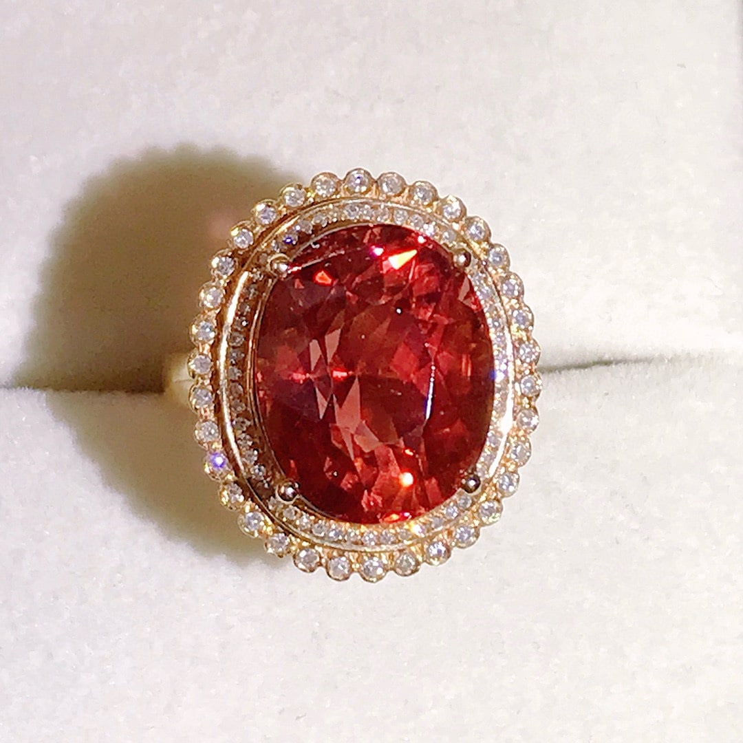 14k Gold 10.08 Ctw Natural Tourmaline & Diamond Ring: Ref:230956349 // gold content:14k gold // ring size:7. 25us // // main gemstone:tourmaline // shape:oval // carat weight:9. 75ct // color:red // treatment:natural // // adjacent gemstone 2 :