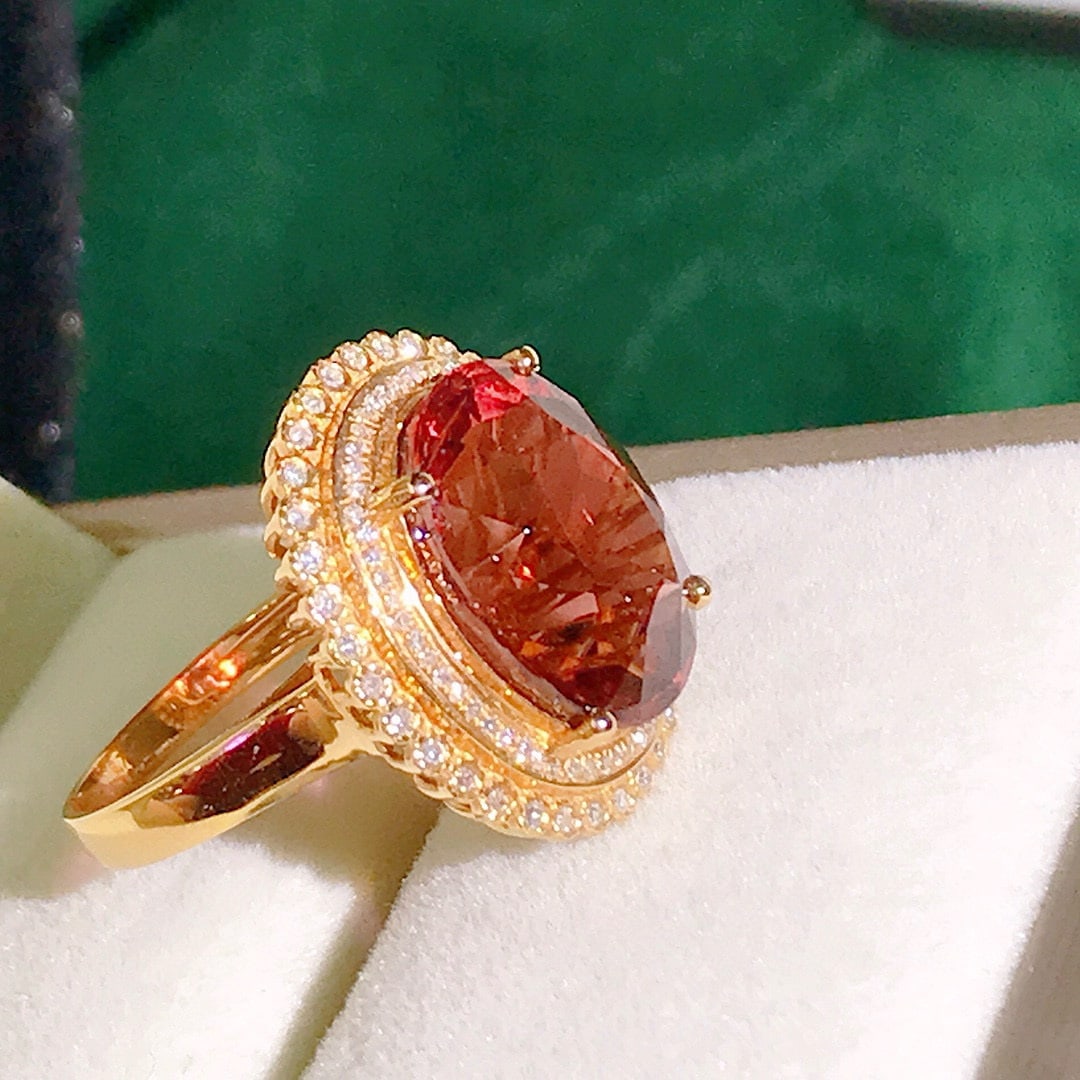 14k Gold 10.08 Ctw Natural Tourmaline & Diamond Ring - 4