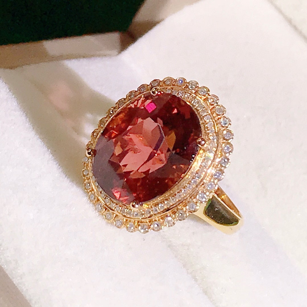 14k Gold 10.08 Ctw Natural Tourmaline & Diamond Ring - 5