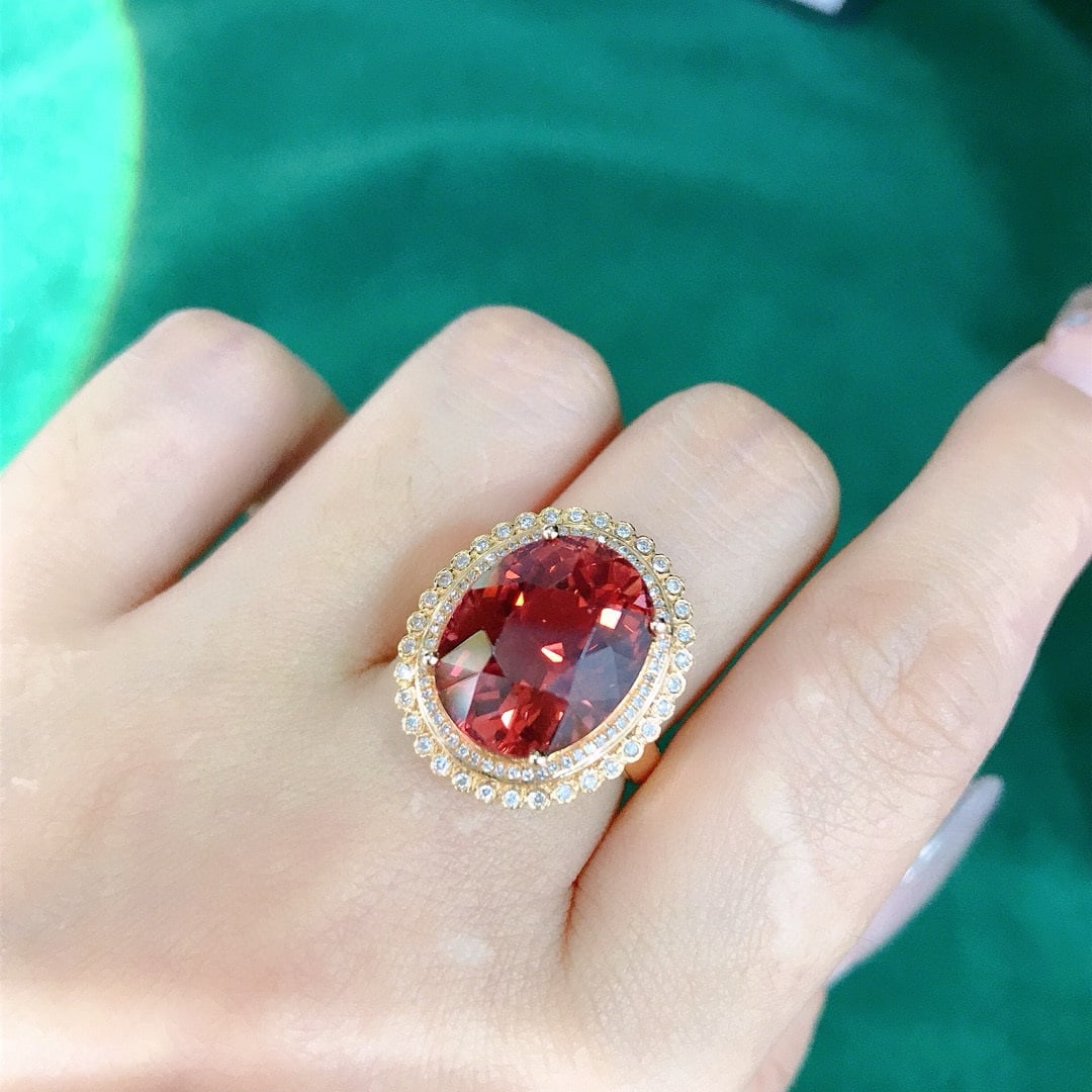 14k Gold 10.08 Ctw Natural Tourmaline & Diamond Ring - 6