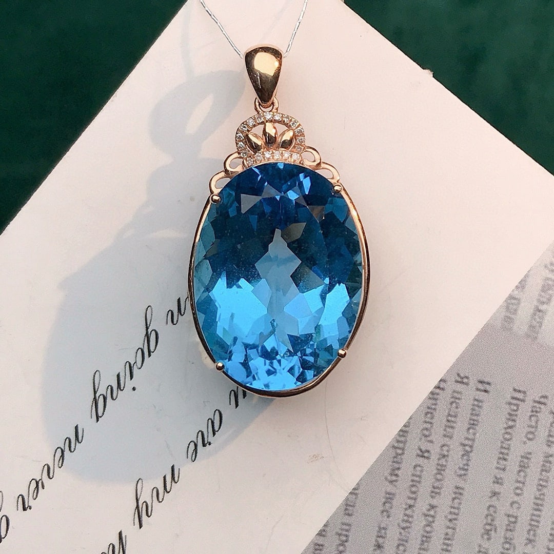 14k Gold 27.70 Ctw Natural Topaz & Diamond Pendant( Without Chain ) - 2