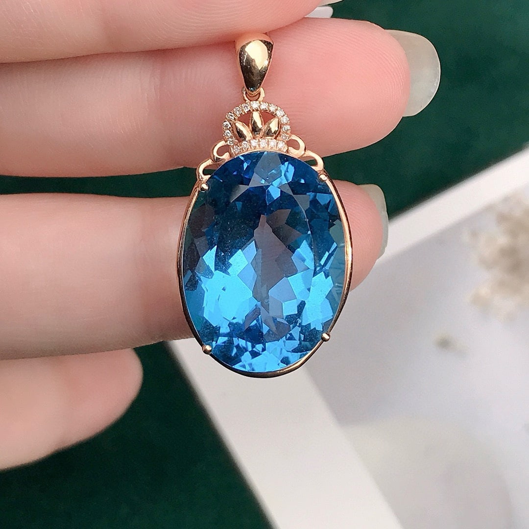 14k Gold 27.70 Ctw Natural Topaz & Diamond Pendant( Without Chain ) - 4