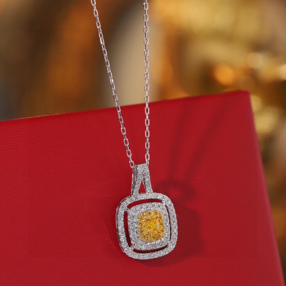 14k Gold 0.40 Ctw Natural Yellow Diamond & Diamond Necklace - 4