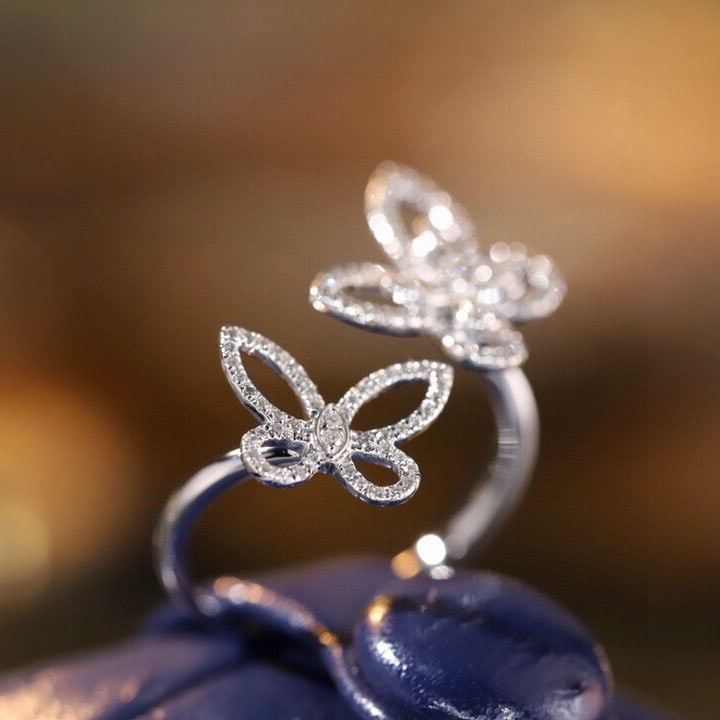 14k Gold 0.28 Ct Natural H Diamond & Butterfly Ring - 2