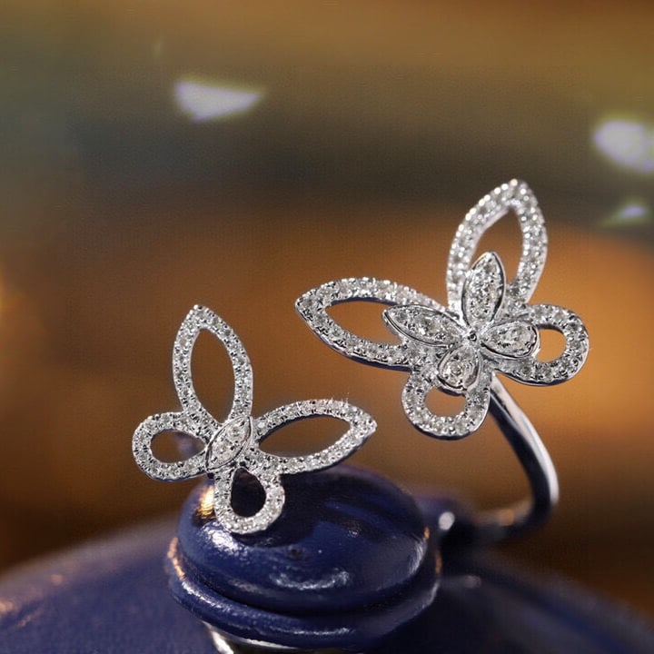 14k Gold 0.28 Ct Natural H Diamond & Butterfly Ring - 3