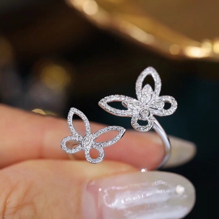 14k Gold 0.28 Ct Natural H Diamond & Butterfly Ring - 4