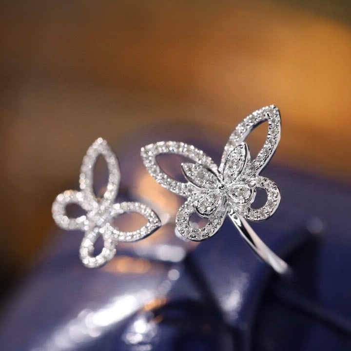 14k Gold 0.28 Ct Natural H Diamond & Butterfly Ring - 5