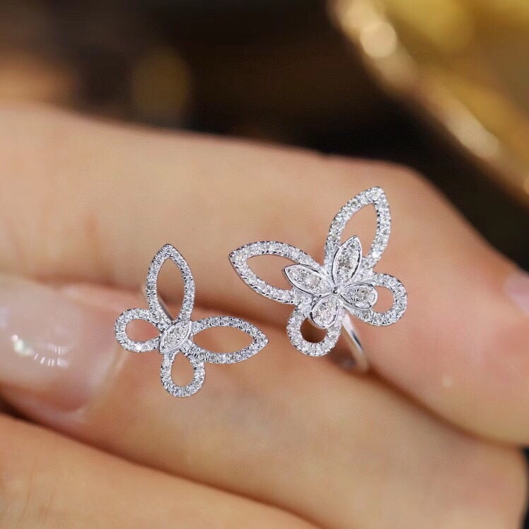 14k Gold 0.28 Ct Natural H Diamond & Butterfly Ring - 6