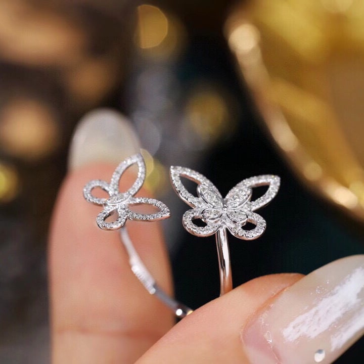 14k Gold 0.28 Ct Natural H Diamond & Butterfly Ring - 7