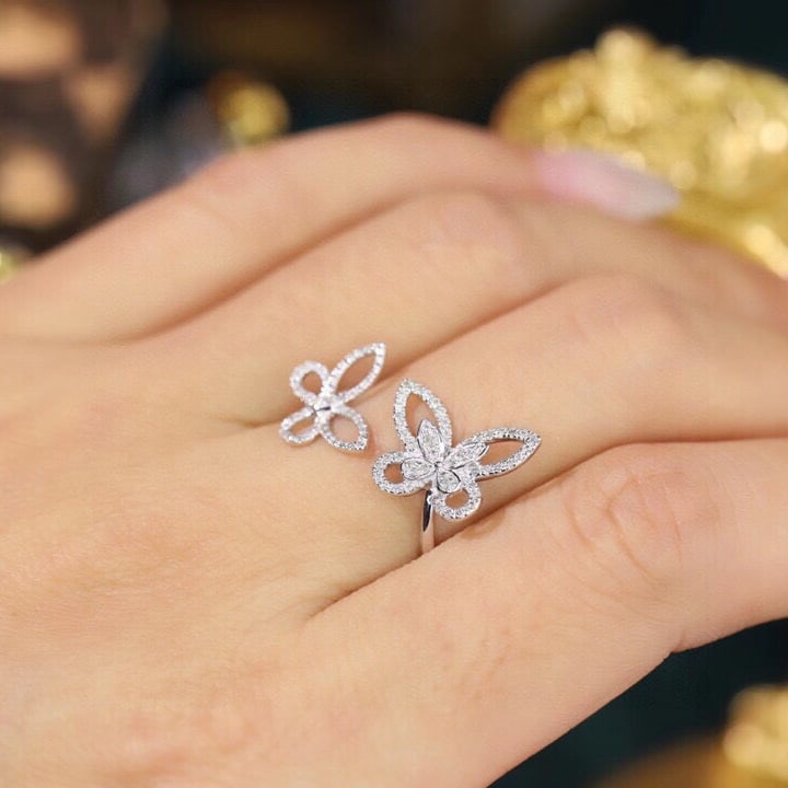 14k Gold 0.28 Ct Natural H Diamond & Butterfly Ring - 8