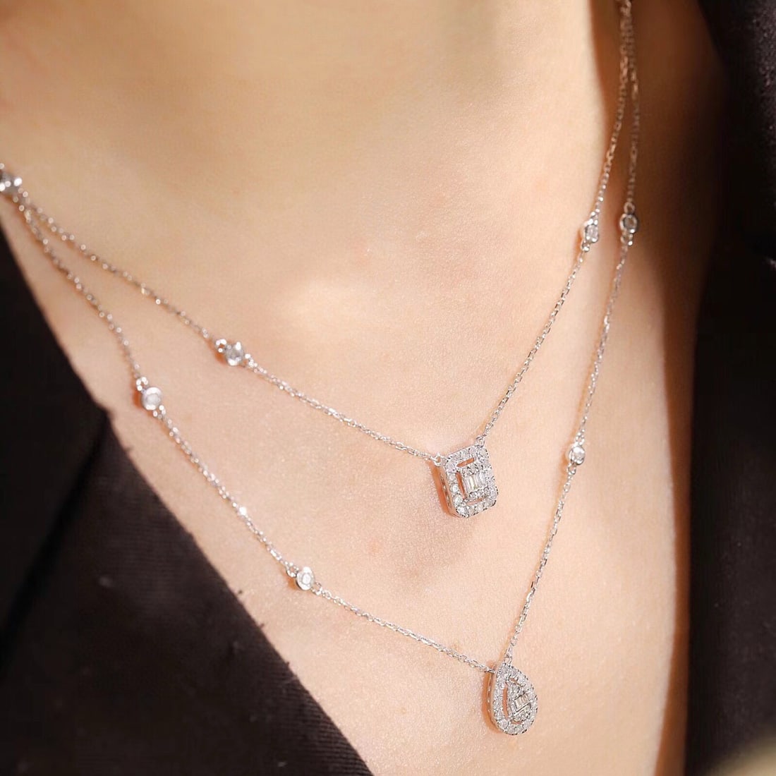 14k Gold 0.58 Ct Natural H Diamond Necklace - 5