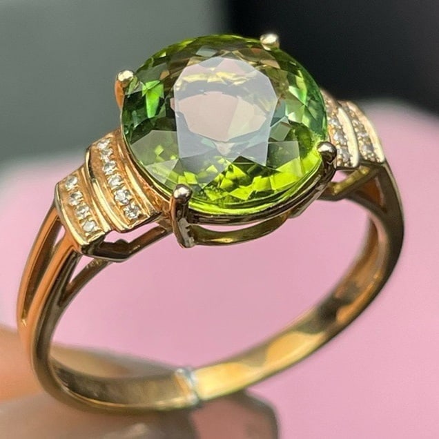14k Gold 3 Ct Natural Tourmaline & Diamond Ring - 4