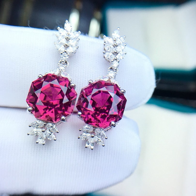 14k Gold 9.8 Ct Natural Tourmaline & Diamond Earrings - 2